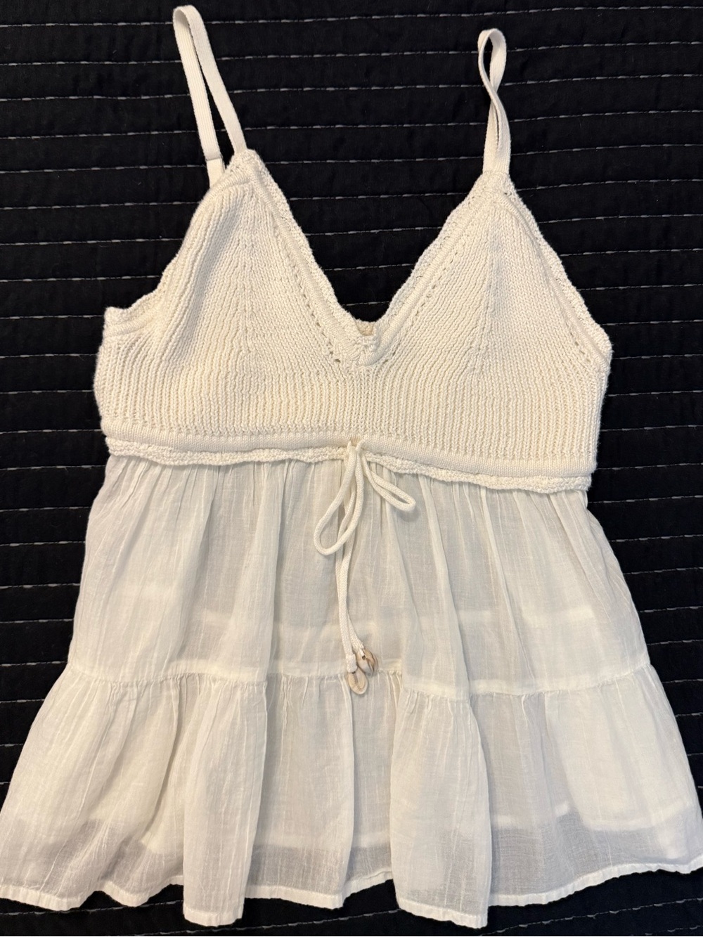 Hollister White Layered Knit & Chiffon Tank